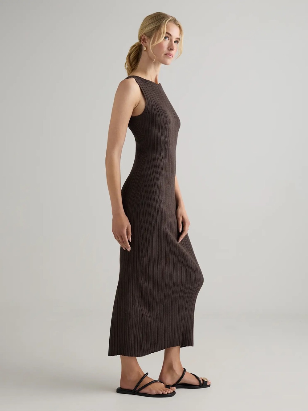 Quince Cotton Cashmere Ribbed Sleeveless Midi Dress - Picture 3 of 8